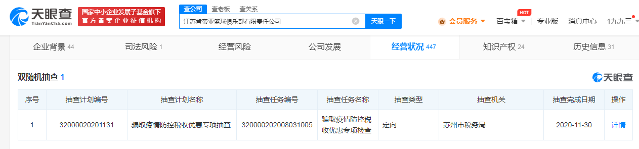 肯帝亚队曾在税收抽查中发现问题
