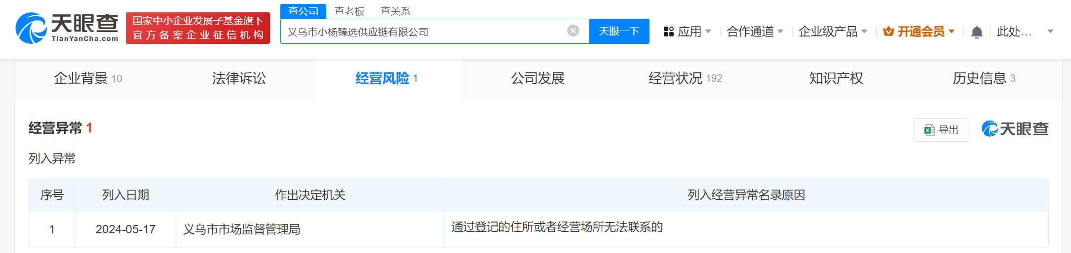 小杨臻选义乌供应链公司经营异常小杨臻选旗下公司经营异常