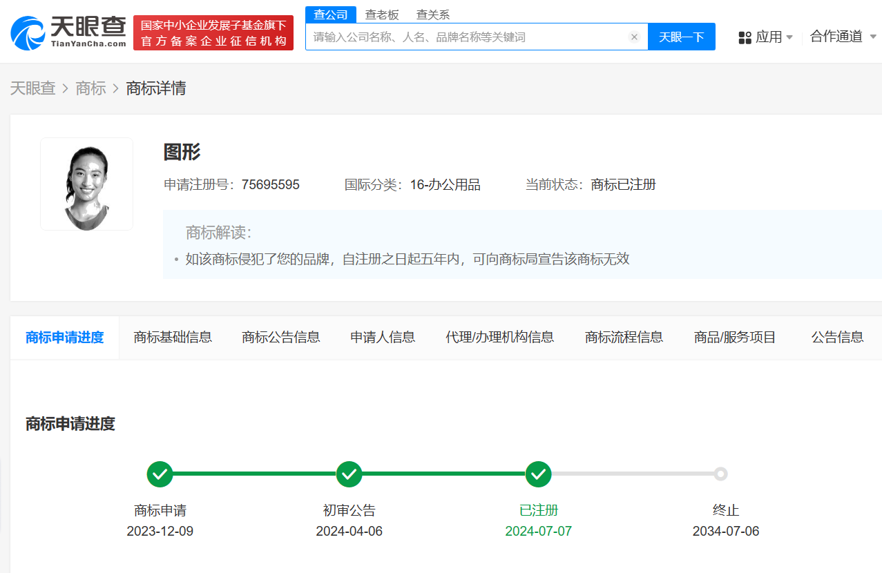 郑钦文已注册个人姓名头像商标 郑钦文成功注册QueenWen商标