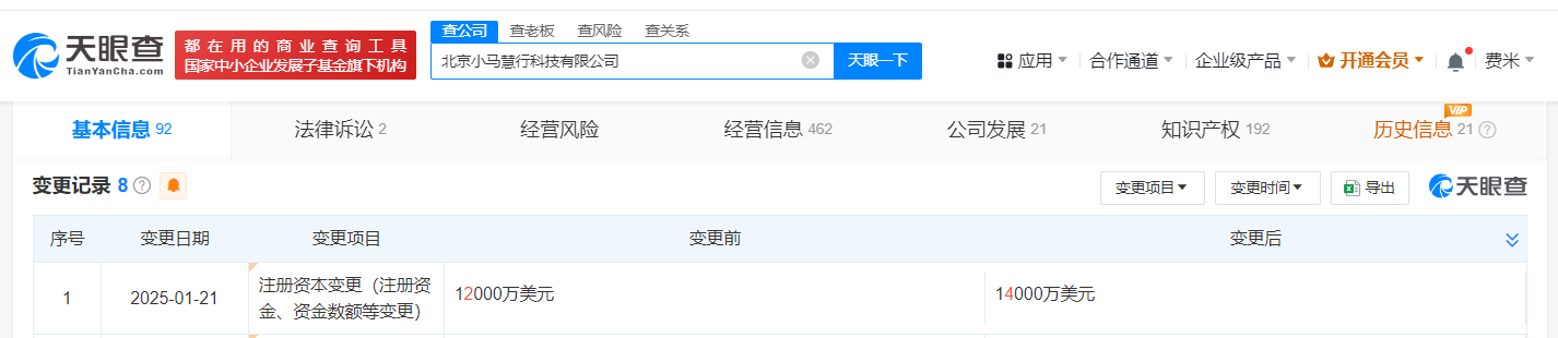 小马智行旗下科技公司增资至1.4亿美元