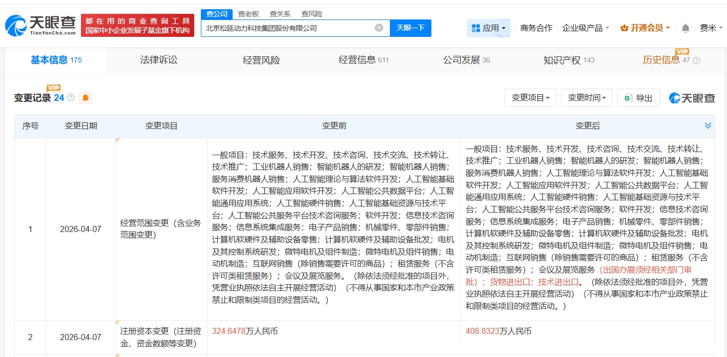 松延动力增资至约409万